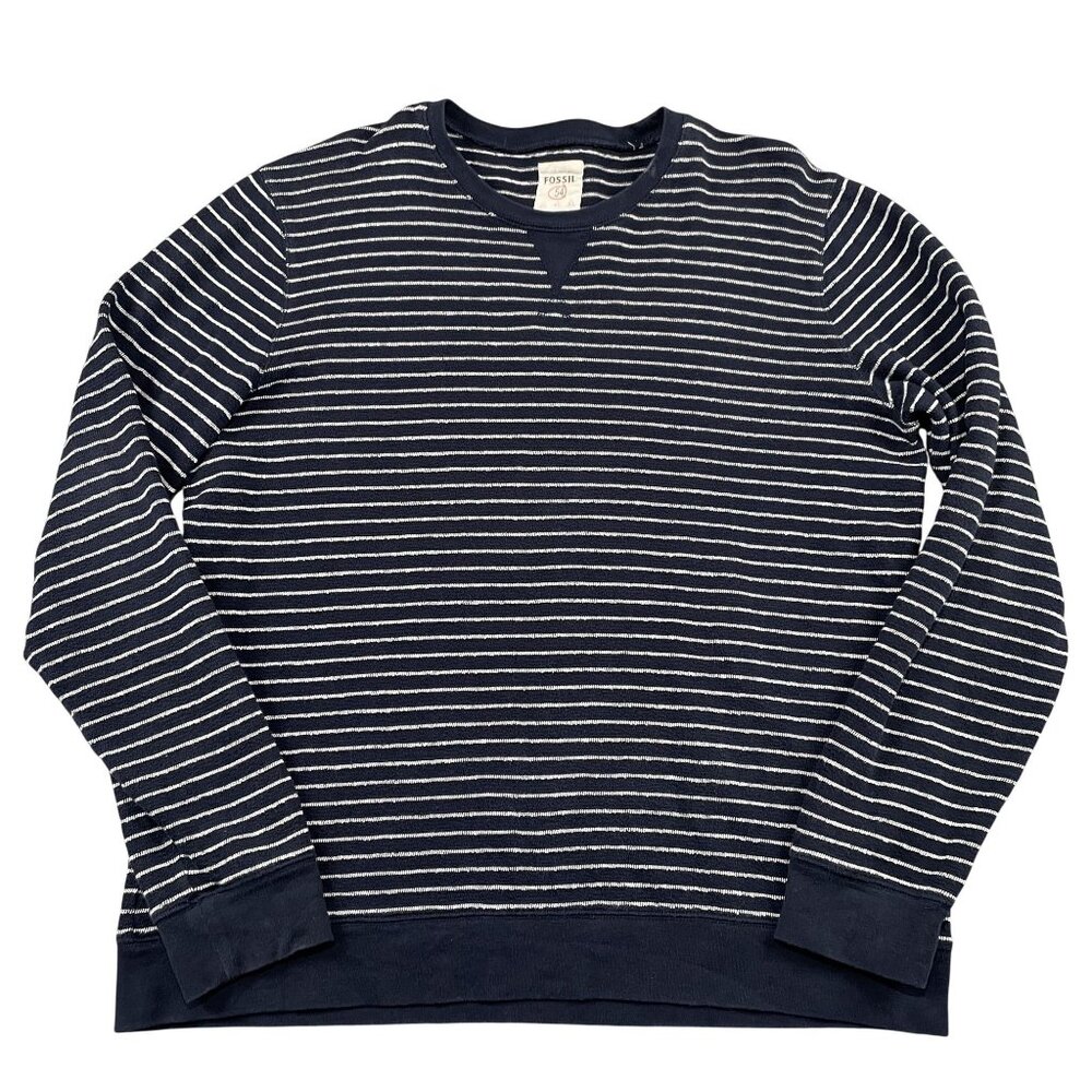 Fossil Sweater Mens XL Navy White Striped Pullover